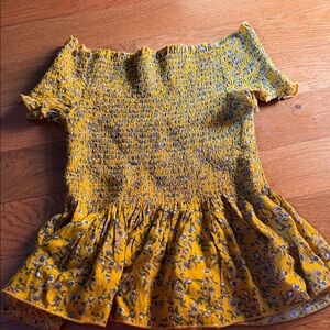 Japna Yellow Floral Smocked Off-Shoulder Tunic